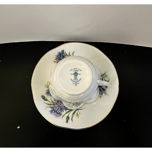 Vintage Crown Mark Fine Bone China Tea Cup & Saucer Blue Floral Made In England - Picture 5 of 10
